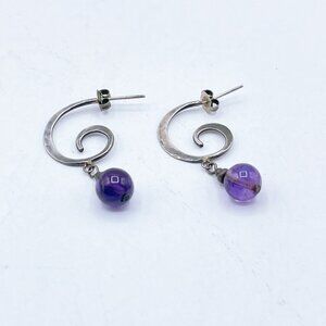 Sterling Silver Spiral Earrings With Amethyst Beads